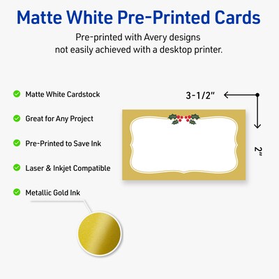 Avery Gold-Metallic Berries Matte Blank Card, White, 80/Pack (S00-FH1)