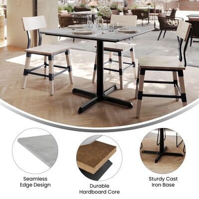 Flash Furniture Acadia Square Wooden Dining Table with X-Base, 36"D x 36"W, Gray Faux Concrete/Black Base (STSQ36CGT3030)
