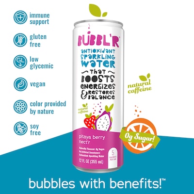 Bubbl'r Antioxidant Pitaya Berry Nect'r Flavored Sparkling Water, 12 oz., 12 Cans/Carton (028435399780)