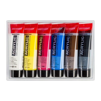 Amsterdam Primary Acrylic Paint, Assorted Colors, 6/Pack (AMS17820500)