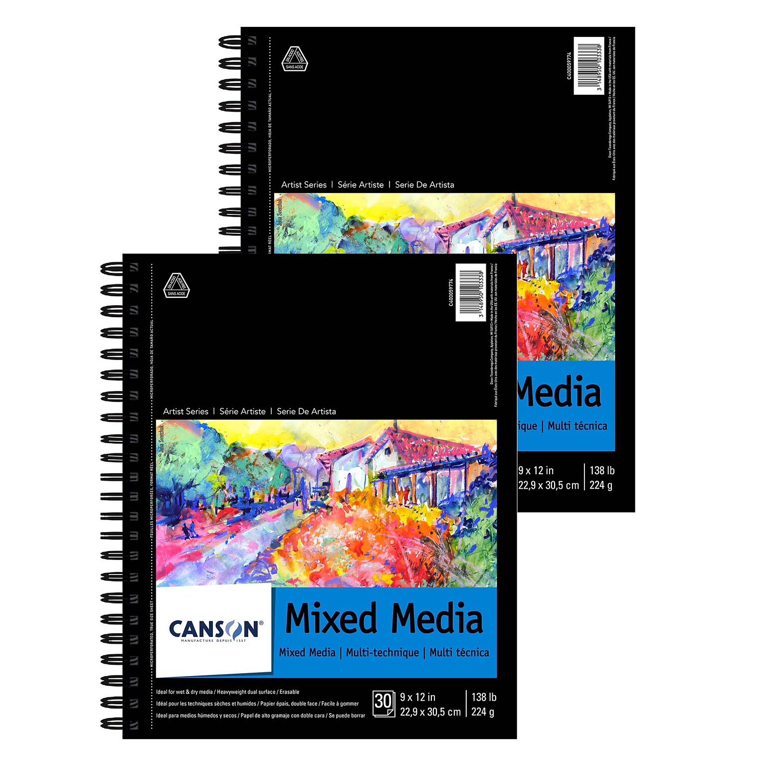 Canson Artist Series 9 x 12 Wire Bound Mixed Media Sketch Pad, 30 Sheets/Pad, 2/Bundle (MCXC40005977403-2)