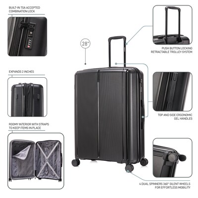 DUKAP Airley 29.92" Hardside Suitcase, 4-Wheeled Spinner, TSA Checkpoint Friendly, Black (DKAIR00L-BLK)