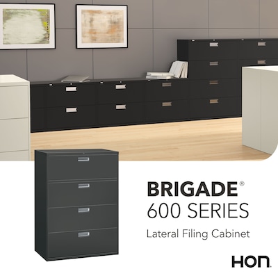 HON Brigade 600 Series 4-Drawer Lateral File Cabinet, Locking, Charcoal, Letter/Legal, 42"W (H694LS)