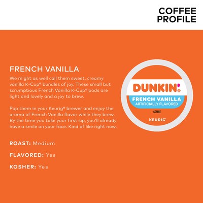 Dunkin' French Vanilla Coffee Keurig® K-Cup® Pods, Medium Roast, 22/Box (5000363272)