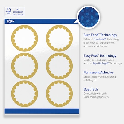 Avery Laser/Inkjet Circle Multipurpose Labels, 3" Dia., White, 60/Pack (S00-DK0)