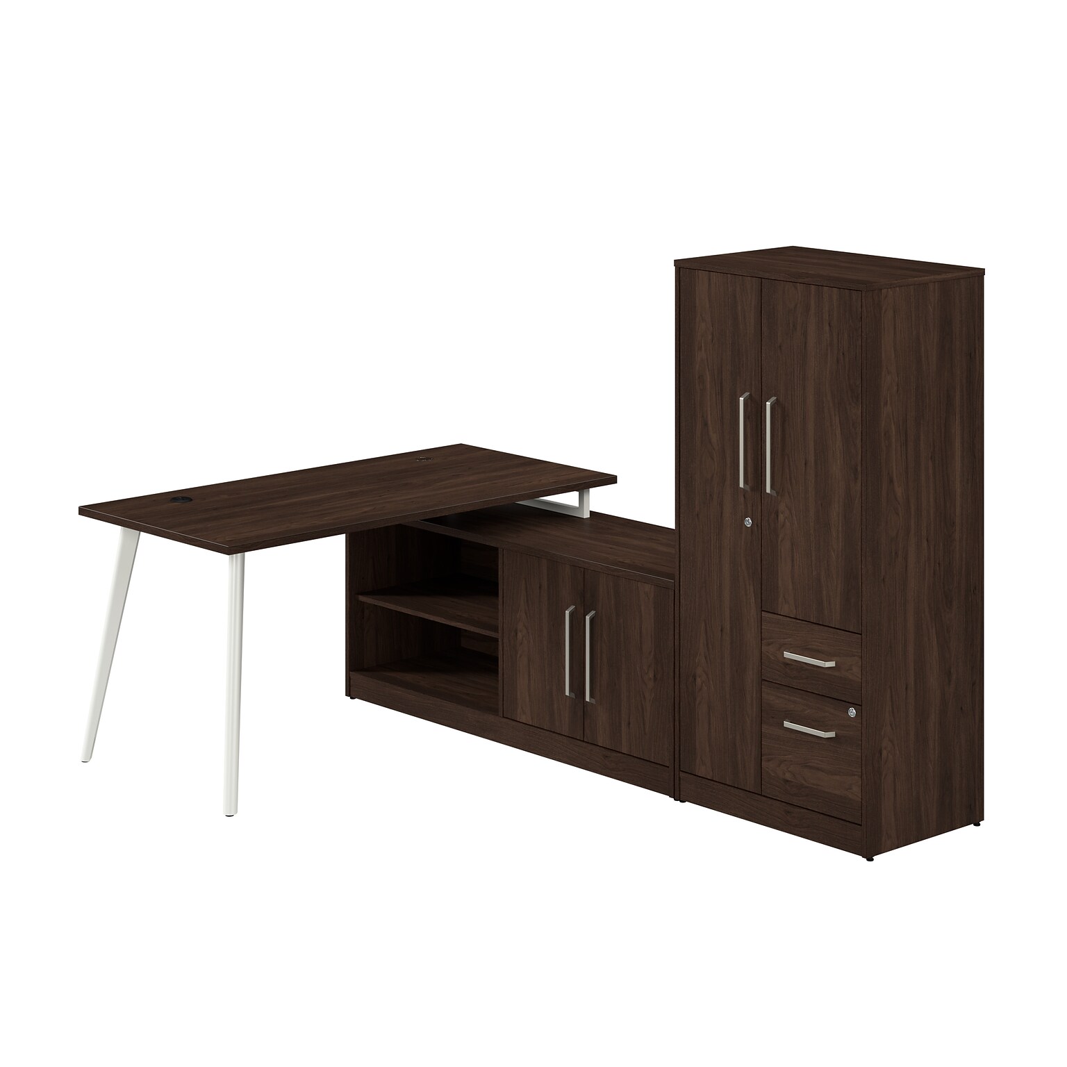 Bush Business Furniture Vista 60W L Shaped Desk with Low Storage Cabinet and Wardrobe, Black Walnut (VST010BW)