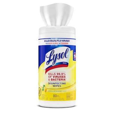Lysol Disinfecting Wipes, Lemon & Lime Blossom, 80 Wipes/Canister, 6 Canisters/Carton (1920077182CT)