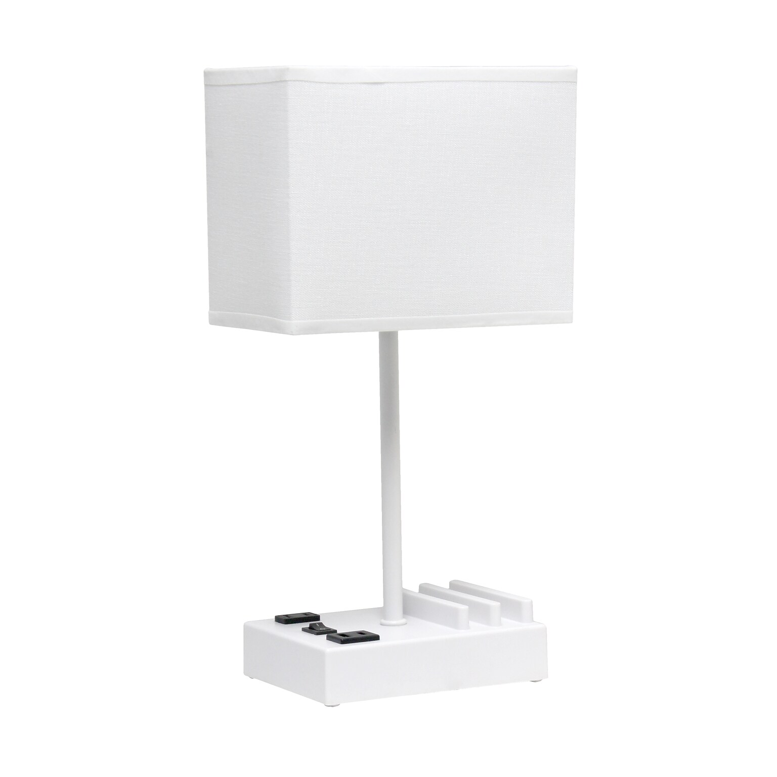 Simple Designs Rectangular Multi-Use 1 Light 15.3 LED Table Lamp with 2 USB Ports and Charging Outlet, White (LT1110-WOW)