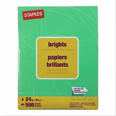 Staples Brights Multipurpose Paper, 24 lbs., 8.5 x 11, Dark Green, 500/Ream (20103)