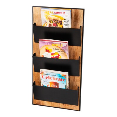 Mind Reader 3-Pocket Wood and Metal Wall Mountable Wall File, Letter Size, Black (WALLPOCKET-BLK)