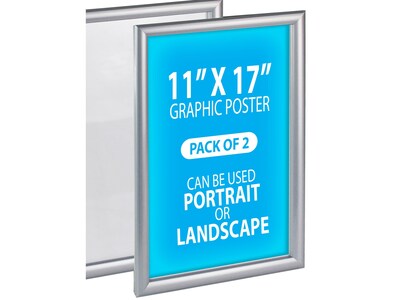 Azar Wall Poster Holder, 11 x 17, Silver Plastic Frame, 2/Pack (300340-SLV-2PK)