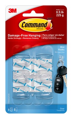 Command Mini Hooks, 0.5 lb., Clear, 6/Pack (17006CLR-ES)