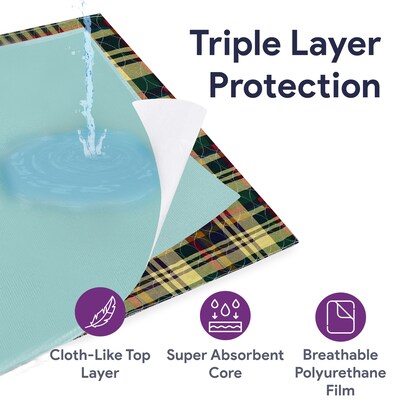 ProHeal Tartan Print Softnit Reusable Incontinence Underpads, Waterproof, Moderately Absorbent, 34