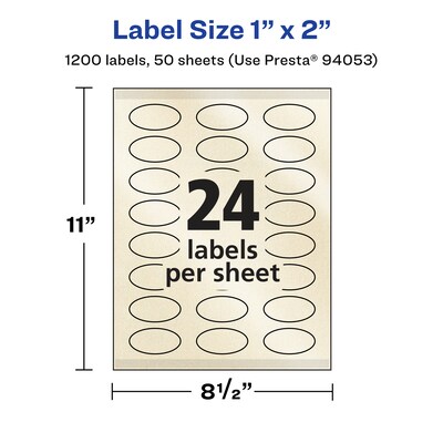 Avery Pearlized Ivory Oval Multipurpose Labels, 1" x 2", Ivory, 1200/Box (94053)