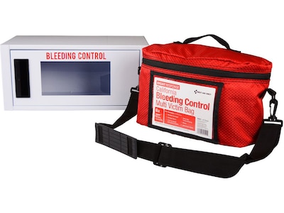 First Aid Only Bleeding Control Cabinet with Multiple Victim Bag, California AB2260, with Alarm (915