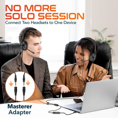 Delton T30Y Training Headset with Master Adapter, Computer Headset Splitter Training Supervising Coaching Bundle (DWHT230Y)