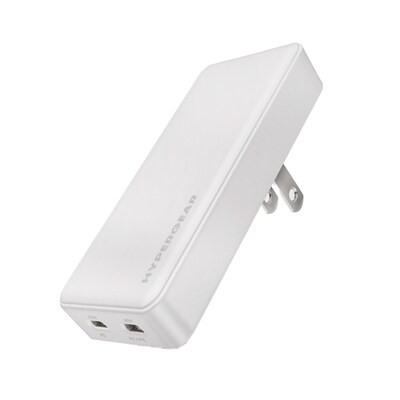 HyperGear SpeedBoost 65W Dual-USB-C Slim GaN Laptop Charger, White (16131)