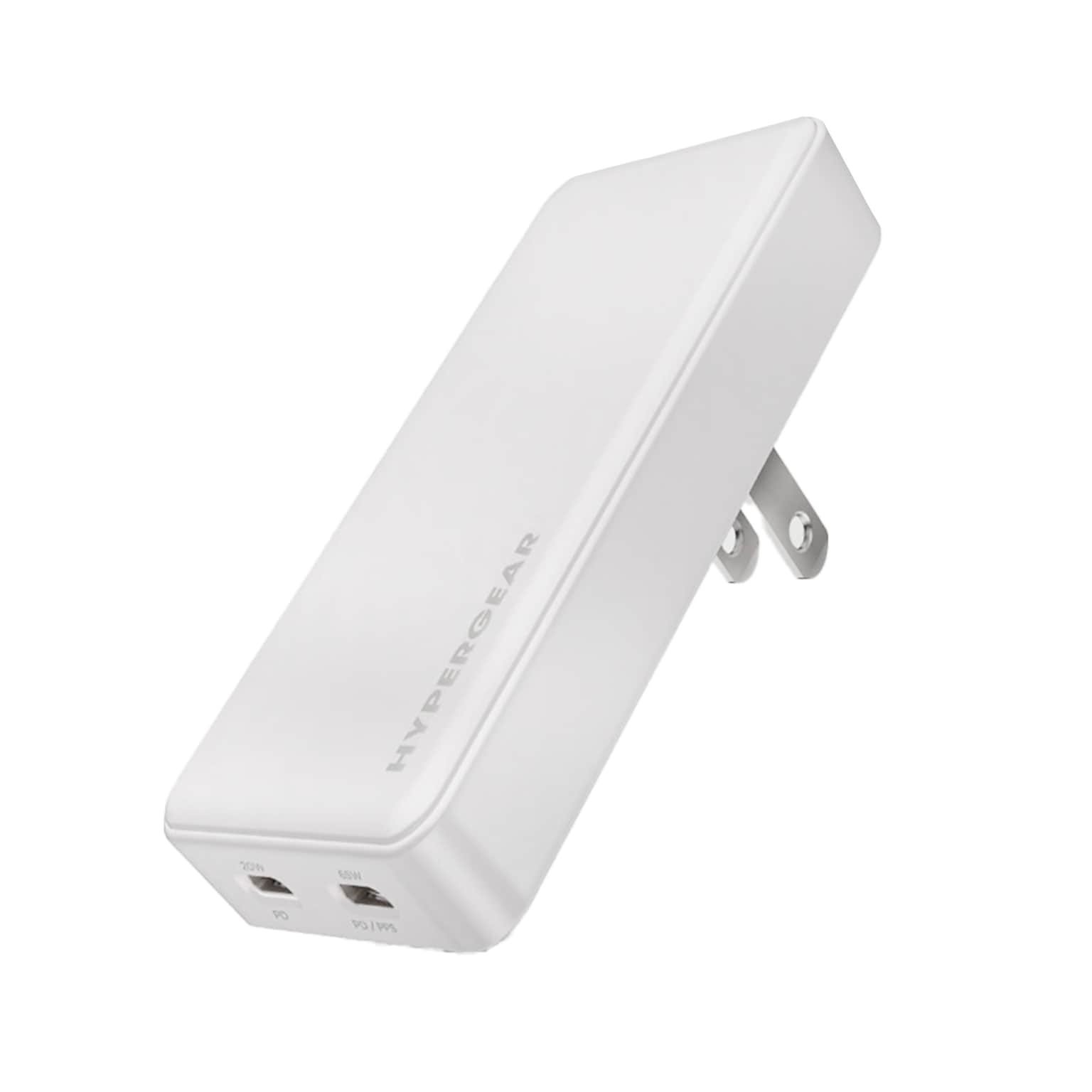 HyperGear SpeedBoost 65W Dual-USB-C Slim GaN Laptop Charger, White (16131)