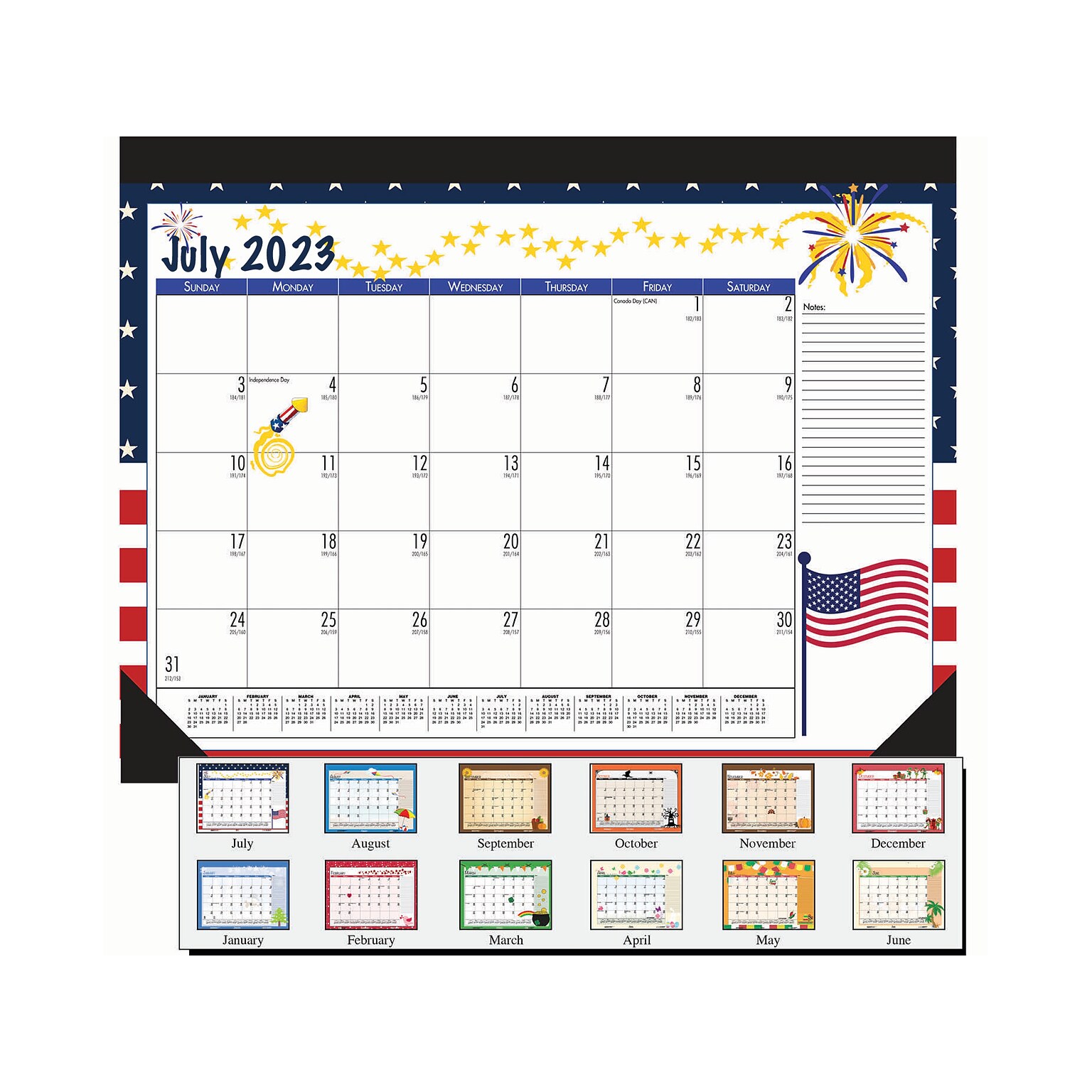 2023-2024 House of Doolittle Seasonal Holiday Depictions 22 x 17 Academic Monthly Desk Pad Calendar, Multicolor (1395-24)