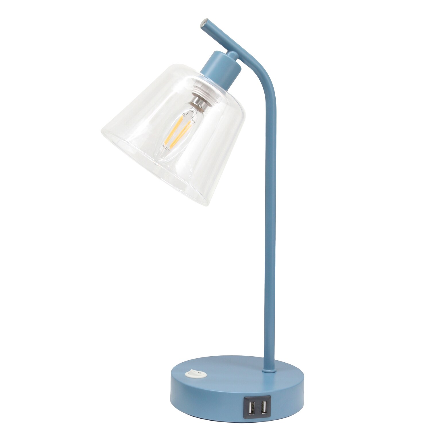 Simple Designs Sleek Essentials LED Desk Lamp, 15.75, with USB Ports, Blue (LD1074-BLU)