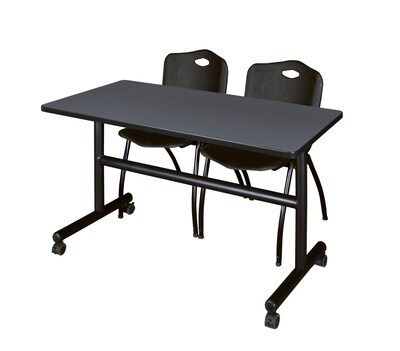Regency Kobe 48 Flip Top Mobile Training Table- Grey & 2 M Stack Chairs- Black