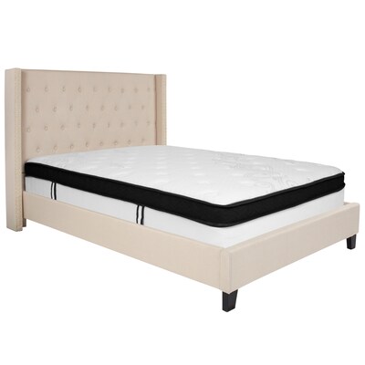 Flash Furniture Riverdale Tufted Upholstered Platform Bed in Beige Fabric with Memory Foam Mattress, Full (HGBMF34)