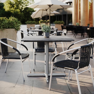 Flash Furniture Acadia Square Wooden Dining Table with X-Base, 36D x 36W, Gray Faux Concrete/Silver Base (STSQ36CGT3030S)