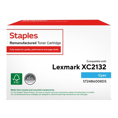 Staples Remanufactured Cyan Standard Yield Toner Cartridge Replacement for Lexmark (TR24B6008DS/ST24