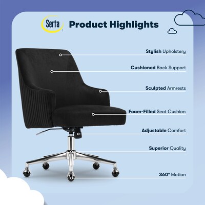 Serta Scarlett Ergonomic Velvet Swivel Computer and Desk Chair, Black (CCHR10011D)