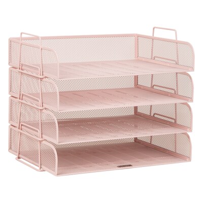 Mind Reader Metal Side Loading Stackable Letter Tray, Pink (DSTACK4-PNK)