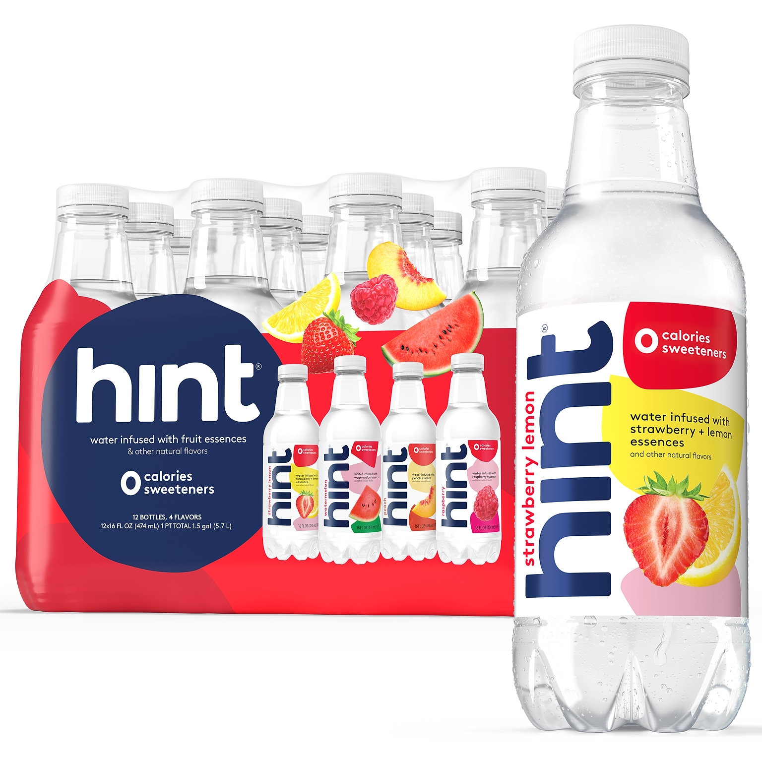 Hint Red Variety Pack Purified Water, 16 oz., 12 Bottles/Carton (00226)