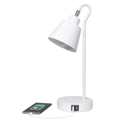 Simple Designs Sleek Essentials LED Desk Lamp, 16", with USB Ports, White (LD1073-WHT)