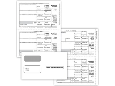 ComplyRight 1099-MISC 3-Part Tax Form Set with Envelopes and Recipient Copy Only, 50/Pack (6113E)