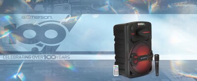 Emerson EDS-1200 Portable Bluetooth Party Speaker with Wireless Microphone, Black (EDS-1200)