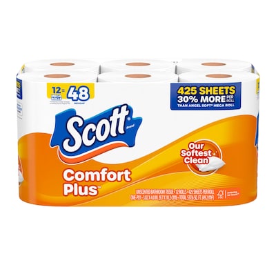 Scott ComfortPlus Mega Rolls 1-Ply Standard Toilet Paper, White, 462 Sheets/Roll, 12 Rolls/Case (476