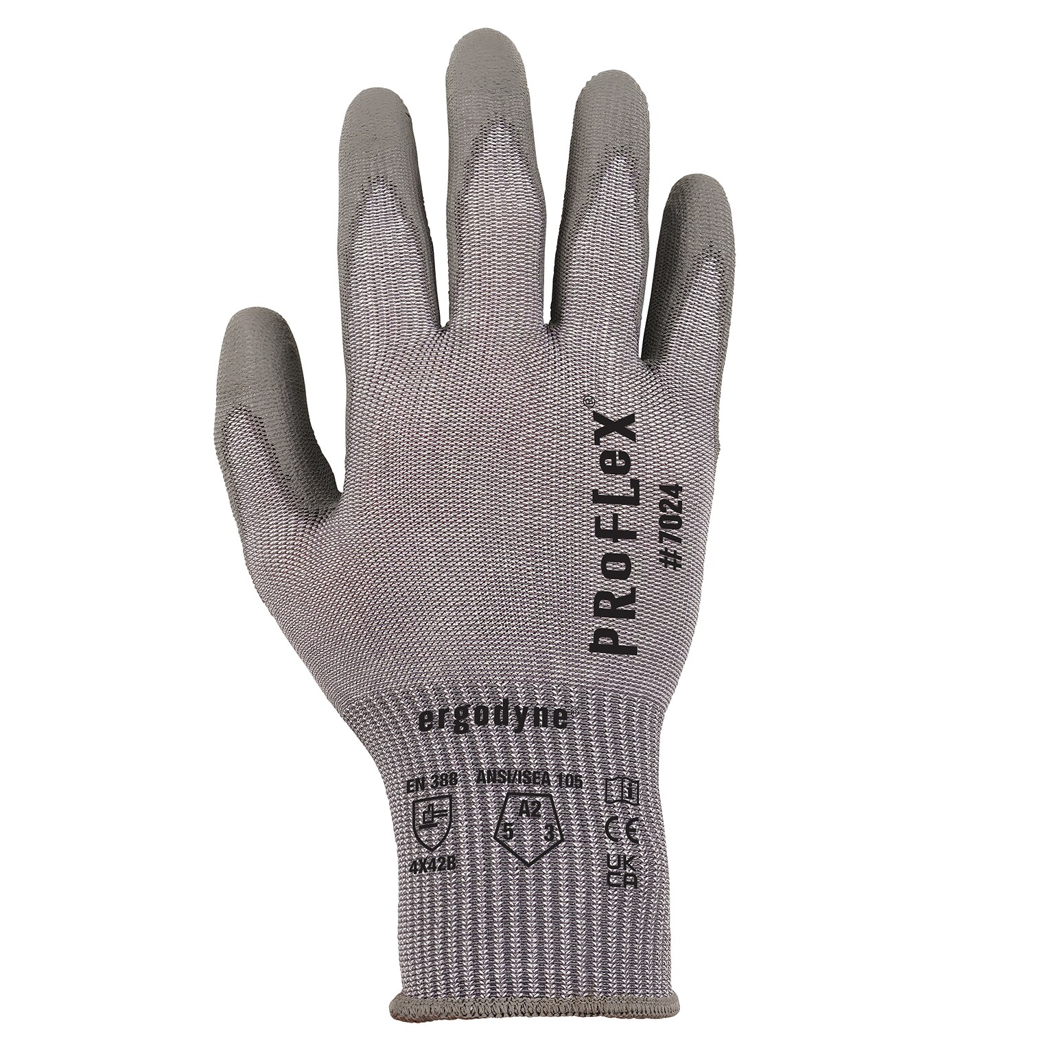 Ergodyne ProFlex 7024 PU Coated Cut-Resistant Gloves, ANSI A2, Gray, Large, 12 Pair (10394)