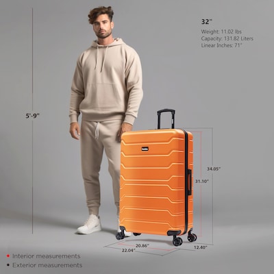 InUSA Trend 34.05" Hardside Suitcase, 4-Wheeled Spinner, TSA Checkpoint Friendly, Orange (IUTRE00XL-ORA)
