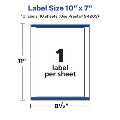 Avery Laser/Inkjet Rectangle Waterproof Multipurpose Labels, 7"  x 10", White, 10/Pack (94263)