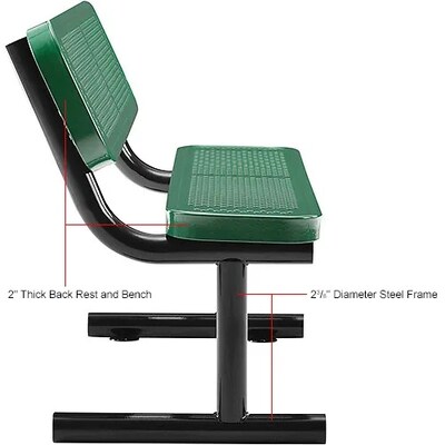 Global Industrial 4' Outdoor Steel Bench w/ Backrest, Perforated Metal, Green (695744GN)