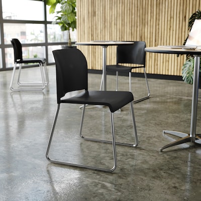 Flash Furniture Hercules Kenai Office Reception Stack Chairs, Black Plastic/Chrome Frame, 5/Pk (5RUT239ANBKCR)