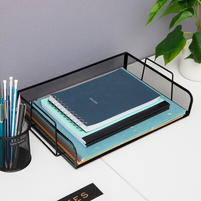 Mind Reader 4-Tier Stackable Paper Desk Tray Organizer, Metal, 4/Pack (DSTACK4-BLK)