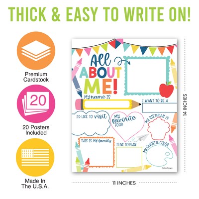Hadley Designs 11" x 14" Colorful Star Student Read All About Me Posters, 20/Set (HDDX004A2D8KJ)