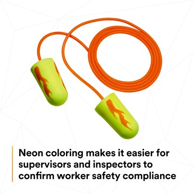 3M E-A-Rsoft Yellow Neon Blasts Corded Earplugs, NRR 33 dB, Orange/Yellow, 200/Pack (3111252)