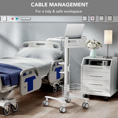 Mount-It! MedHub Mobile Medical Cart with Laptop Bar, Storage Accessories, and Locking Caster Wheels, White/Grey (MI-16029)