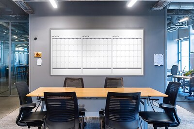 Ghent Calendar Aria Low Profile Glassboard, 3 Month Calendar, Non-Magnetic, 4H x 8W (GRPARIASN33M-