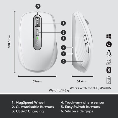Logitech MX Anywhere 3 Compact Performance Mouse for Business, Pale Gray (910-006215)