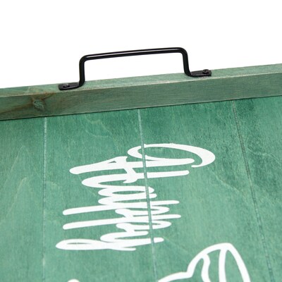Elegant Designs "Happy Hour" Decorative Wood Serving Tray w/ Handles, 15.50" x 12", Aqua Wash (HG2000-AHH)