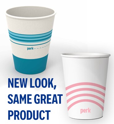 Perk™ Paper Hot Cup, 12 oz., White/Blue, 500/Carton (PK54367CT)