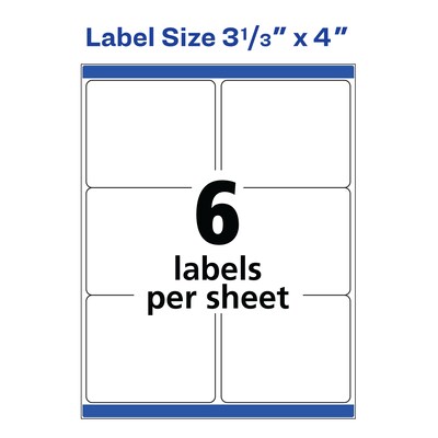 Avery TrueBlock Laser Shipping Labels, 3-1/3" x 4", White, 6 Labels/Sheet, 25 Sheets/Pack   (5264)