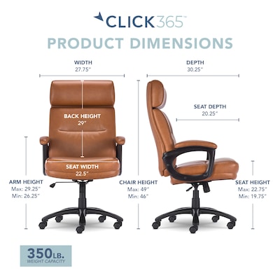 Click365 Classic Ergonomic Bonded Leather Executive Big & Tall Chair, 350 lb. Capacity, Cognac (CCHR10023A)